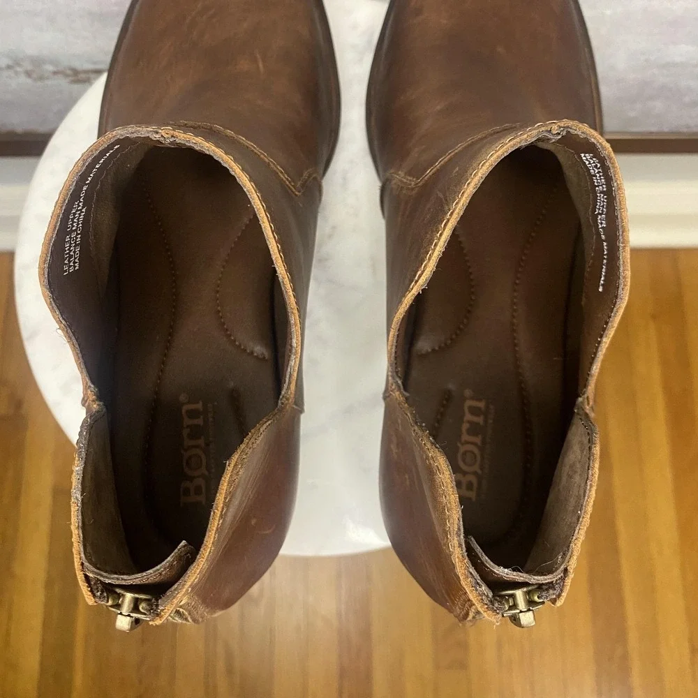 Born Boots Womens Size 10 Brown Leather Ankle Zip Comfort Booties BR0012006